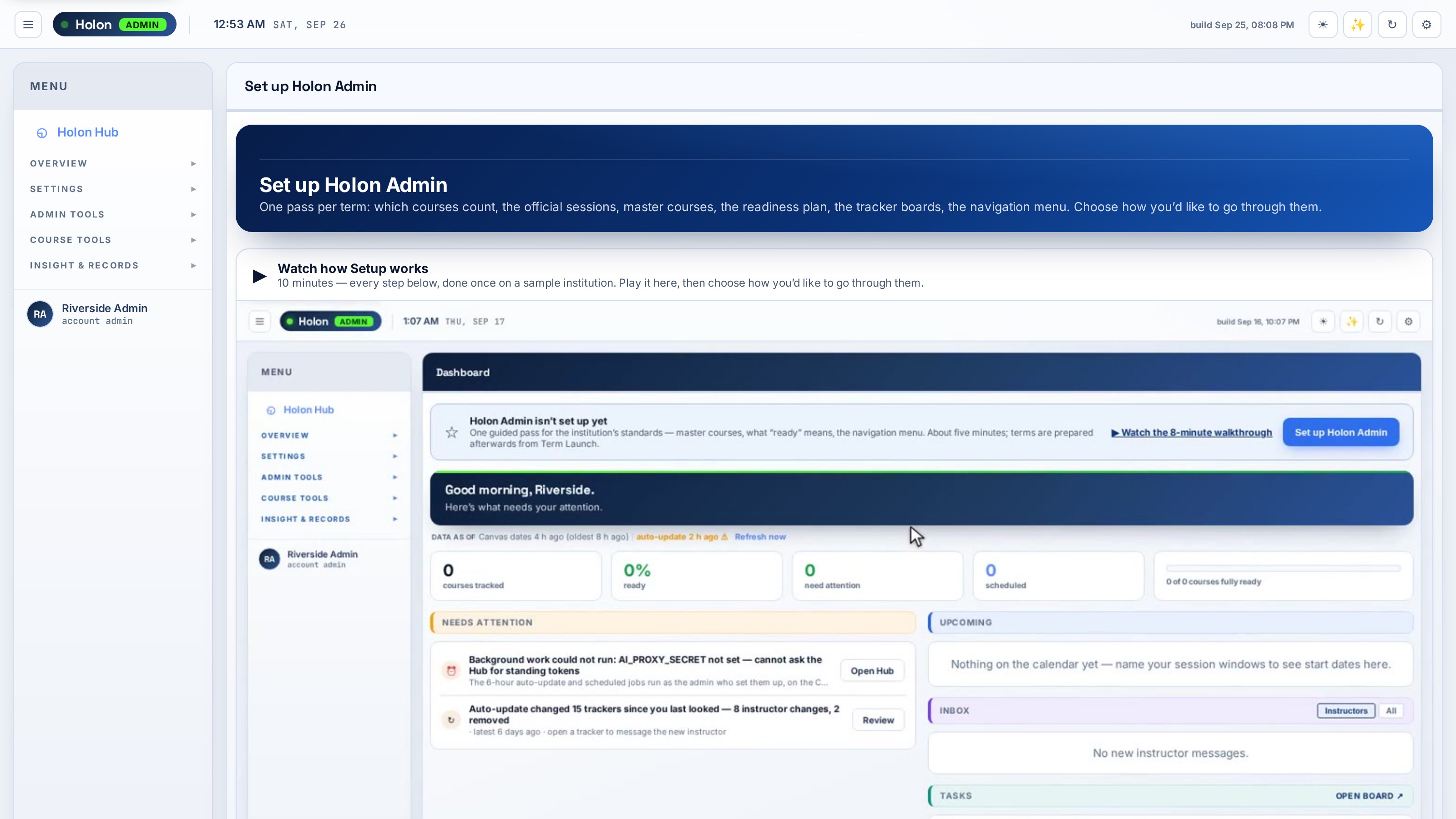 Holon Admin setup workflow