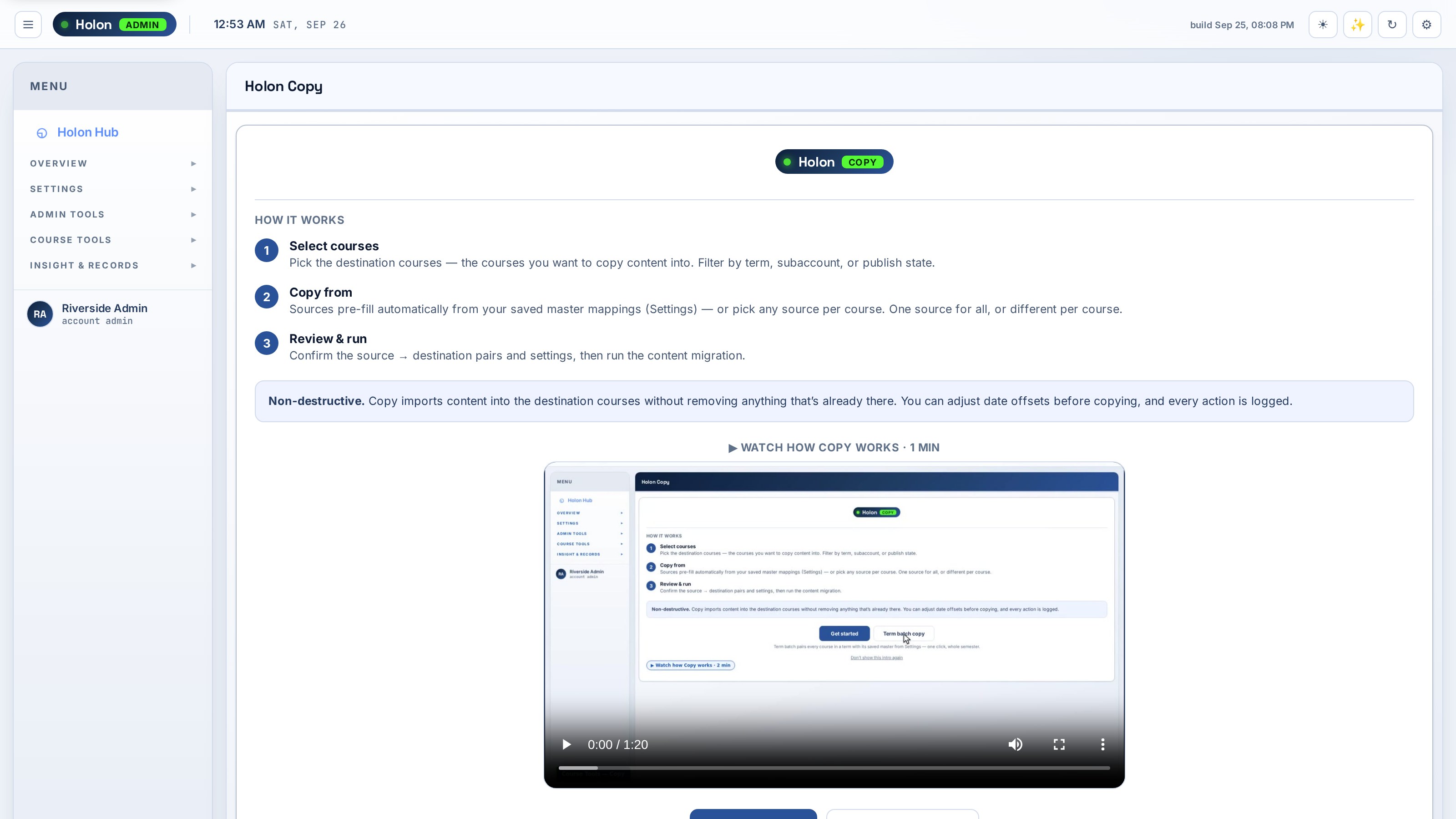 Bulk course copy in Holon Admin